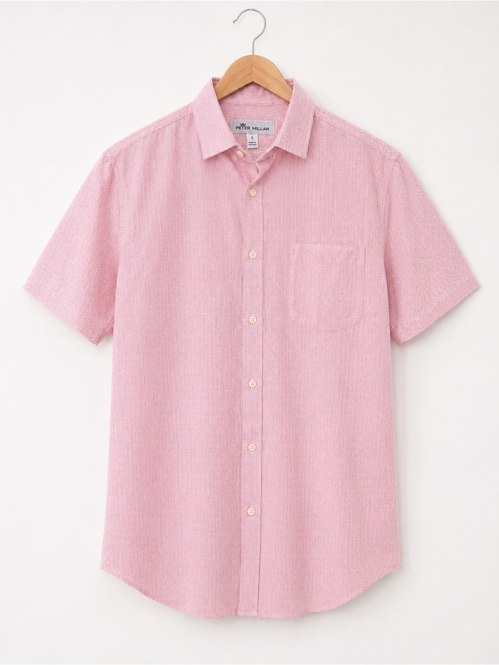 Peter Millar Monroe Linen Blend Sport Shirt Pink Short Sleeve Button Front S